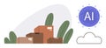 AI Technology Integration with Cloud Storage and Logistics Depicted by Boxes and Digital Elements Royalty Free Stock Photo