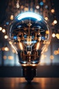 Illuminating Progress: AI Technology in a Lightbulb. AI generated