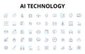 AI technology linear icons set. Intelligence, Automation, Robotics, Machinelearning, Virtualassistant, Expertsystem