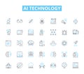 AI technology linear icons set. Intelligence, Automation, Robotics, Machinelearning, Virtualassistant, Expertsystem