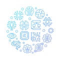 AI technology round blue line illustration on white background