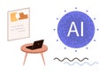 AI Technology Symbol with Workspace Elements, Notebook, and Idea Board Inspiration Royalty Free Stock Photo