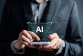 Ai Technology System. Businessman using chat bot intelligence Ai. Chat with AI Artificial Intelligence, developed by OpenAI