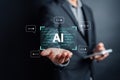 Ai Technology System. Businessman using chat bot intelligence Ai. Chat with AI Artificial Intelligence, developed by OpenAI