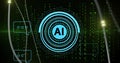 AI text bubbles and binary code image over green digital background Royalty Free Stock Photo