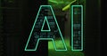 AI text image over binary code and server room background Royalty Free Stock Photo