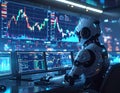 AI Trading Robot Analyzing Financial Market Charts with Futuristic Technology Interface Royalty Free Stock Photo