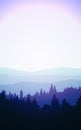 Natural forest mountains horizon hills silhouettes of trees. Sunrise and sunset. Landscape wallpaper. Illustration vector style. Royalty Free Stock Photo