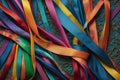 AI vibrant cascade of colorful ribbons swirling and intertwining in an abstract dance of hues