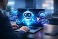 AI Virtual Assistant Chatbot Interface on Laptop with Business Automation and Cloud Technology Royalty Free Stock Photo