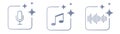 AI voice assistant icon set with microphone, music note and sound wave symbols. Artificial intelligence audio generation Royalty Free Stock Photo