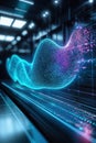 AI voice generator, A captivating 3D holographic representation of a digital sound wave, displaying intricate patterns in