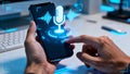 AI Voice Recognition Technology Interface. Digital Assistant, Speech to Text Waveform and Futuristic Virtual Audio Control Concept Royalty Free Stock Photo