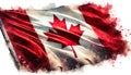 AI watercolor painting a faded national Canadian flag waving on white background