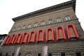 Ai Weiwei art exhibition of lifeboats on the Palazzo Strozzi facade