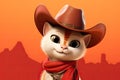 From Whiskers to Western: A 3D Cat\'s Dream of Cowboy Life Realized on Red Orange Gradient Background