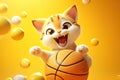 From Whiskers to Winner\'s Circle: A 3D Cat\'s Fancy Basketball Feats on Golden Gradient Background