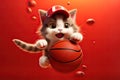 From Whiskers to Winner\'s Circle: A 3D Cat\'s Fancy Basketball Feats on Orange Red Gradient Background