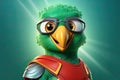 Wings of Justice: 3D-Generated Parrot Soars as a Superhero on Green Gradient Background