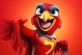 Wings of Justice: 3D-Generated Parrot Soars as a Superhero on Red Orange Gradient Background