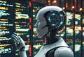 AI wisdom, program code running in AI, technological computer background,