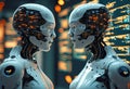 AI wisdom, program code running in AI, technological computer background,