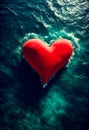 Vibrant Red Heart Floating on Deep Turquoise Ocean Waves Royalty Free Stock Photo