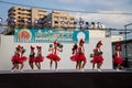 Aichi, JAPAN - August 6, 2016: Anjo Tanabata festival., Japanese girls in colorful kimono dance at Anjo Tanabata Festival