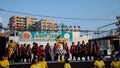 Aichi, JAPAN - August 6, 2016: Anjo Tanabata festival., Japanese girls in colorful kimono dance at Anjo Tanabata Festival