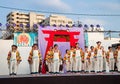 Aichi, JAPAN - August 6, 2016: Anjo Tanabata festival., Japanese girls in colorful kimono dance at Anjo Tanabata Festival