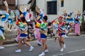 Aichi, JAPAN - August 6, 2016: Anjo Tanabata festival., Japanese girls in colorful kimono dance at Anjo Tanabata Festival