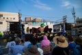 Aichi, JAPAN - August 6, 2016: Anjo Tanabata festival., Japanese girls in colorful kimono dance at Anjo Tanabata Festival