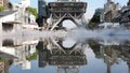 Reflection of Nagoya TV Tower, after the accomplishment of Seismic retrofit, on the water