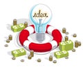 Aid for business ideas concept, Life Buoy and Light Bulb with ca Royalty Free Stock Photo