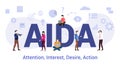 Aida attention interest desire action concept with big word or text and team people with modern flat style - vector