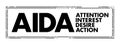 AIDA marketing Attention Interest Desire Action - one of a class of models known as hierarchy of effects models, acronym text