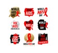 Aids and Hiv Awareness Red Ribbon. WORLD AIDS DAY CAMPAIGNS icon, badges, sticker, label, tag design for advertising Royalty Free Stock Photo
