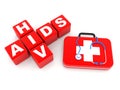 Aids and HIV cubes with medical kit and Stethoscope, Medical And Health Care Concept. 3d render Royalty Free Stock Photo