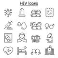 AIDS ,HIV icon set in thin line style