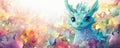 Aigenerated Abstract Design With A Cute Dragon And Spring Colors Space For Text