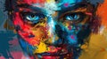 Aigenerated colorful graffitistyle artwork depicting a closeup of a human face Royalty Free Stock Photo