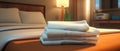 Aigenerated Hotel Room With Fresh Towels On Bed Royalty Free Stock Photo