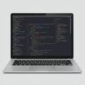 AIGenerated Laptop Mockup Displaying Colorful HTML Code Royalty Free Stock Photo