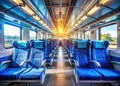 AIGenerated Photorealistic Image of a Blue Train Interior Empty Modern Design Captured in Natural Light Royalty Free Stock Photo