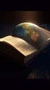 A glowing globe above an open book. A symbol of knowledge. Royalty Free Stock Photo