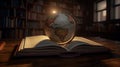 A glowing globe above an open book. A symbol of knowledge. Royalty Free Stock Photo