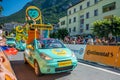 Aigle, Valais Canton, Switzerland -10 July, 2022: Passage of an advertising car of ecosystem in the caravan of the Tour de France