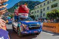 Aigle, Valais Canton, Switzerland -10.07.2022: Passage of an advertising car of Haribo in the caravan of the Tour de France in