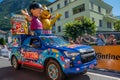 Aigle, Valais Canton, Switzerland -10.07.2022: Passage of an advertising car of Haribo in the caravan of the Tour de France in