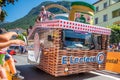 Aigle, Vaud Canton, Switzerland -10.07.2022: Passage of an advertising car of E.Leclerc in the caravan of the Tour of France